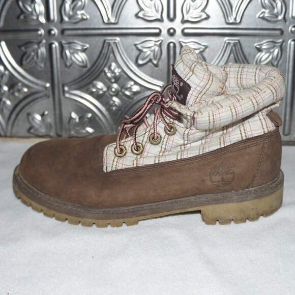 Timberland Womens Size 6 Jayne Waterproof Fold Down Boots Brown Plaid - Picture 3 of 8